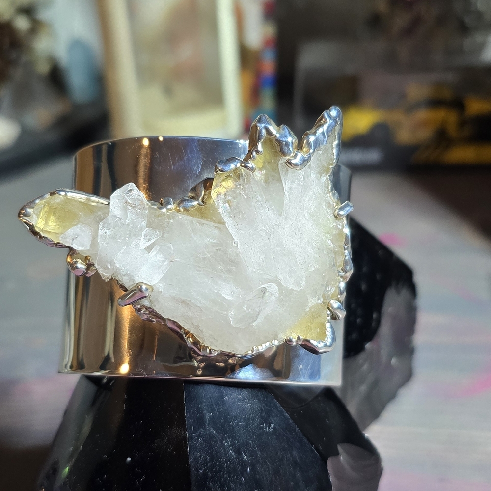 Silver Quartz Cluster Cuff Braclet - image 1